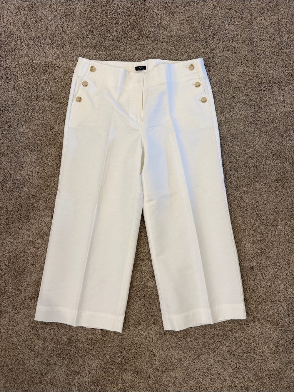 Ann Taylor Off-White Cropped Wide-Leg Sailor Pants